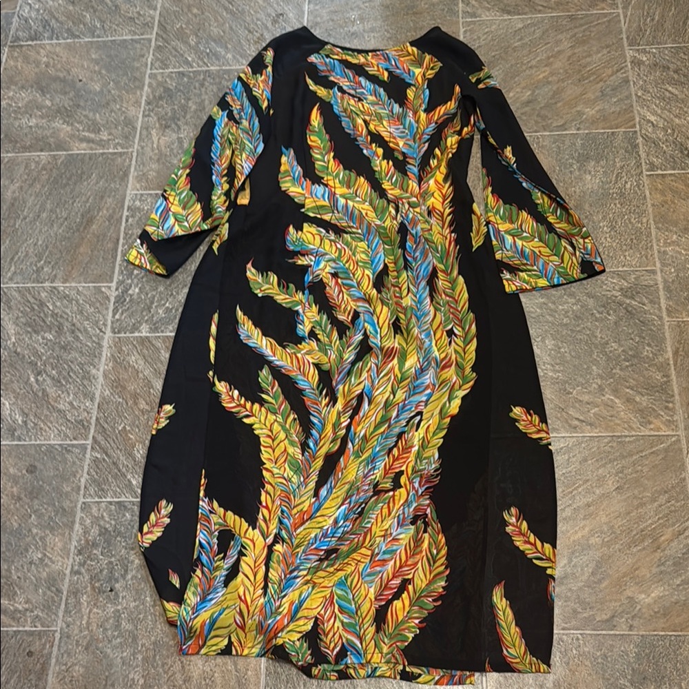 Vibrant Multicolor Leaf Long Sleeve Dress